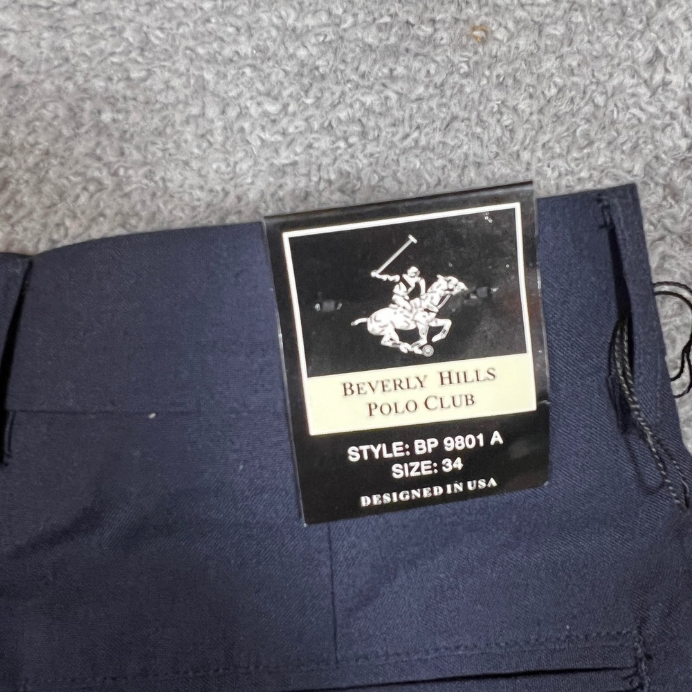 Beverly Hills Polo Club Dress Pants Mens fits 34x27 Navy Blue A Flat Front NEW - Picture 6 of 11